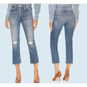 MOTHER The Pixie Tomcat Exposed Button Fly Distressed Crop Jeans Sz 25